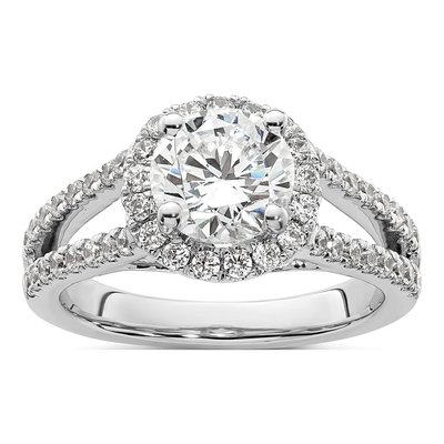 14K White Gold Diamond Halo Engagement Ring Semi-Mount