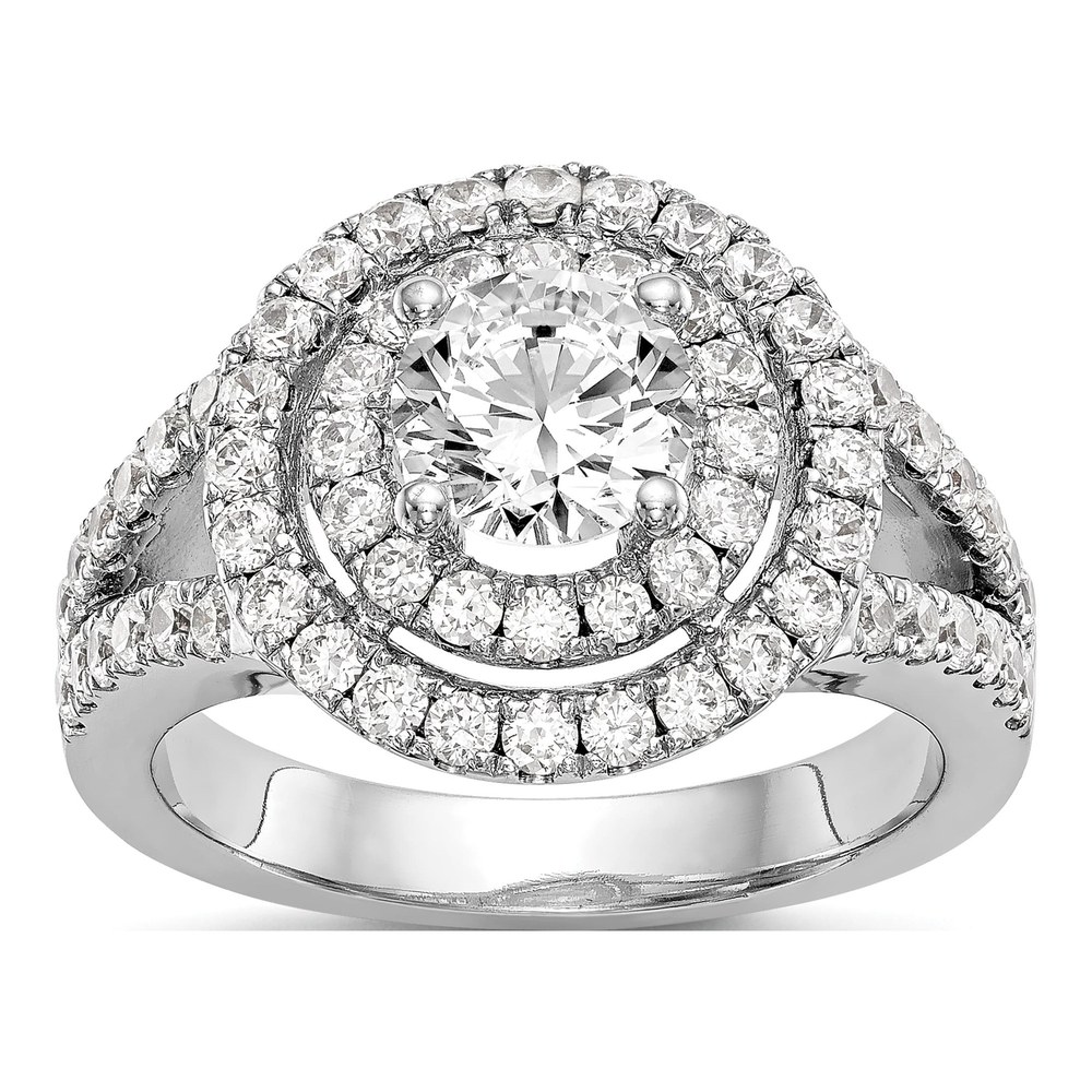 14K White Gold Diamond Double Halo Engagement Ring Semi-Mount