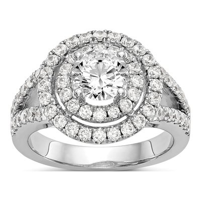 14K White Gold Diamond Double Halo Engagement Ring Semi-Mount