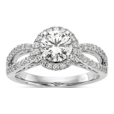 14K White Gold Lab-Grown Diamond Halo Engagement Ring Semi-Mount