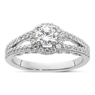14K White Gold 1 ct tw Lab-Grown Diamond Halo Engagement Ring