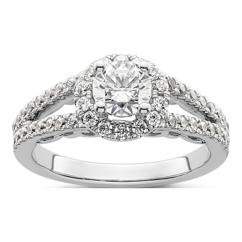 14K White Gold Diamond Halo Engagement Ring Semi-Mount