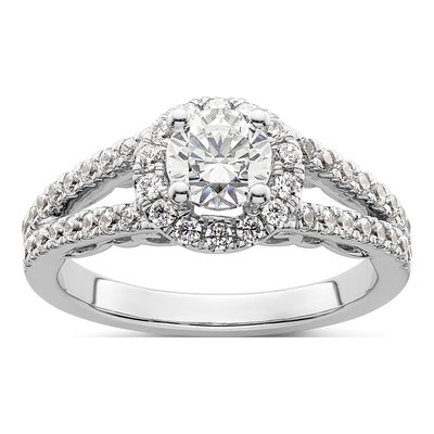 14K White Gold Diamond Halo Engagement Ring Semi-Mount