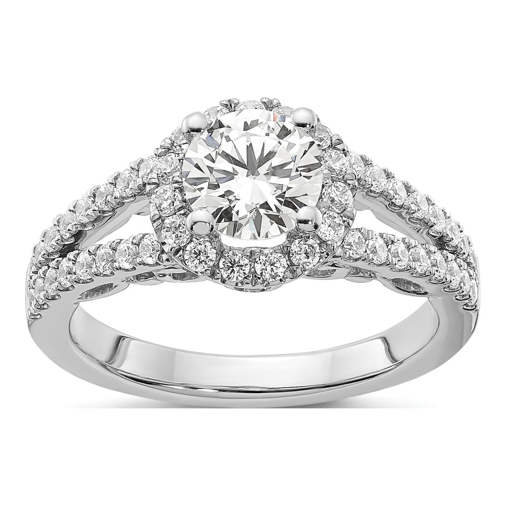14K White Gold Diamond Halo Engagement Ring Semi-Mount
