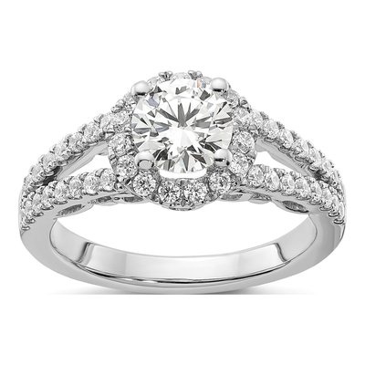 14K White Gold Diamond Halo Engagement Ring Semi-Mount