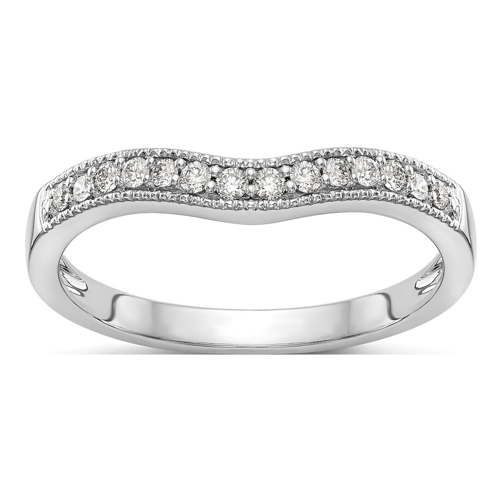 14K White Gold Rhodium-Plated 1/6 Carat Diamond Contoured Complete Wedding Band