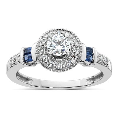 14K White Gold 1/2 ct tw Lab-Created Sapphire & Lab-Grown Diamond Halo Engagement Ring