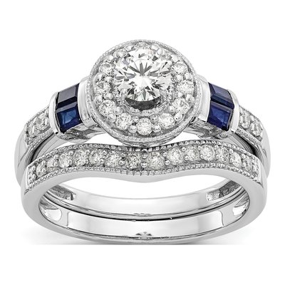 14K White Gold Sapphire & Diamond Halo Engagement Ring Semi-Mount – view 8