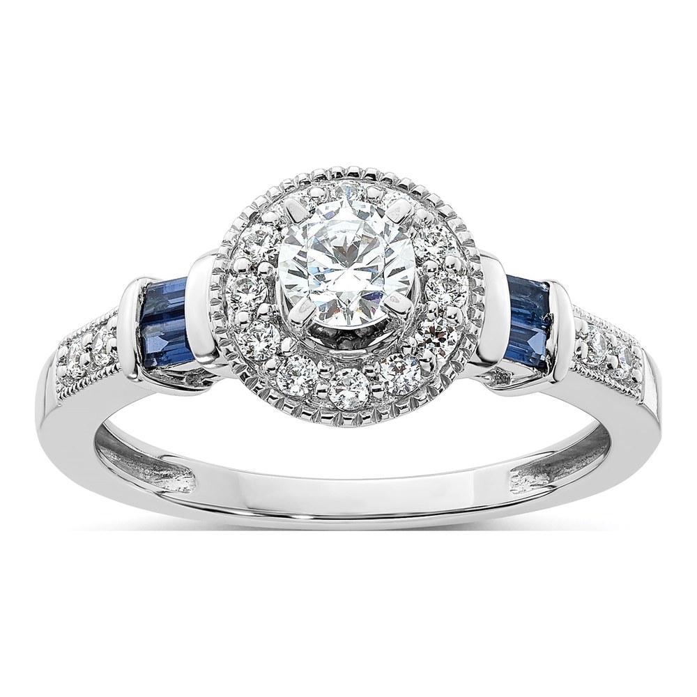 14K White Gold Diamond & Sapphire Halo Semi-Mount