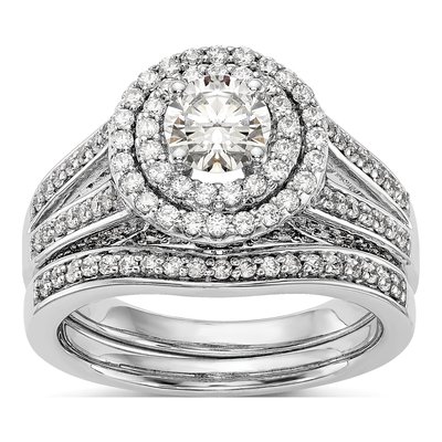 14K White Gold Diamond Halo Engagement Ring Semi-Mount – view 7