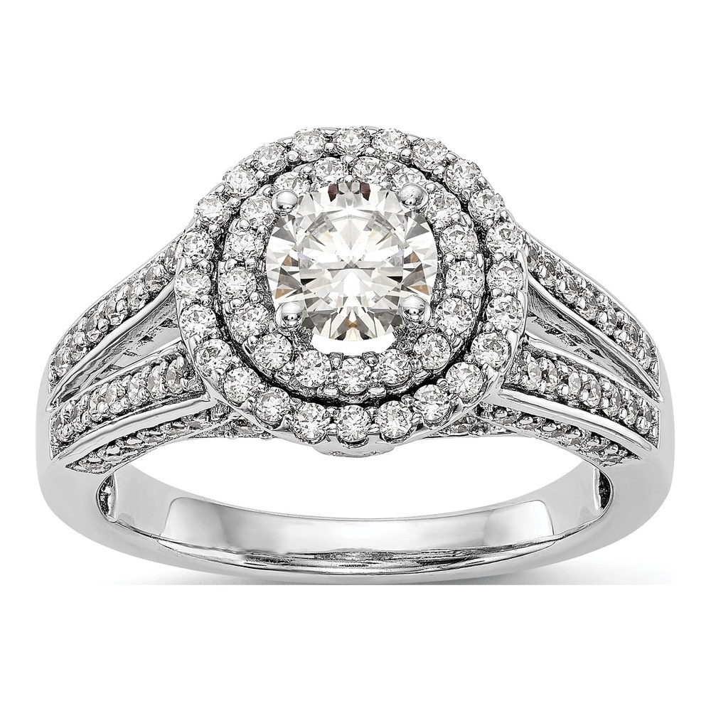 14K White Gold Diamond Halo Engagement Ring Semi-Mount