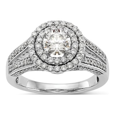 14K White Gold Diamond Halo Engagement Ring Semi-Mount