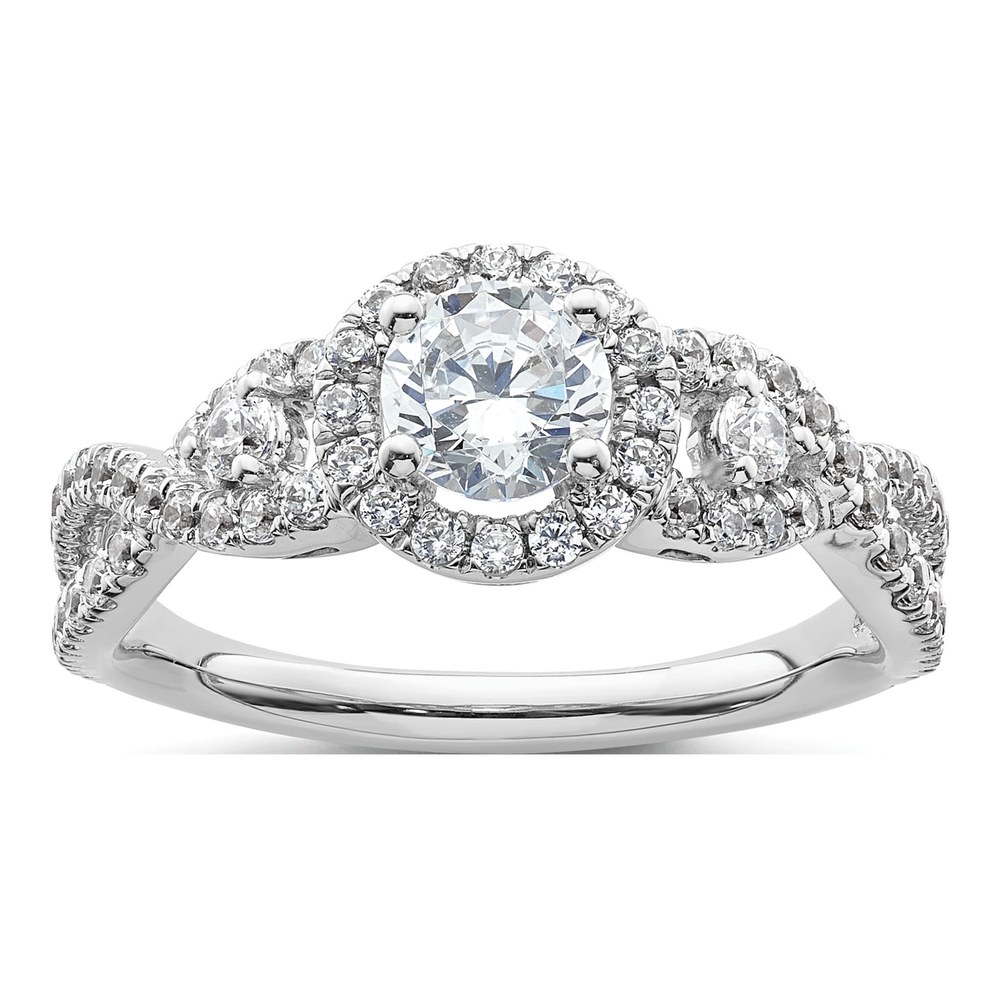 14K White Gold Diamond Halo Engagement Ring Semi-Mount