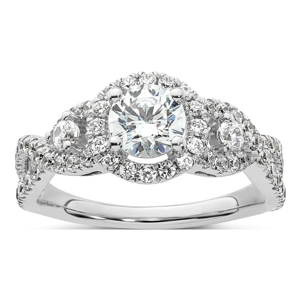 14K White Gold Halo Semi-Mount Engagement Ring, Size 7