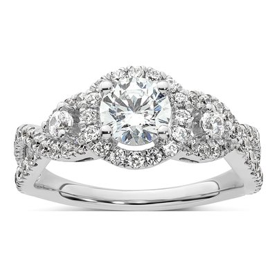 14K White Gold Diamond Halo Engagement Ring Semi-Mount