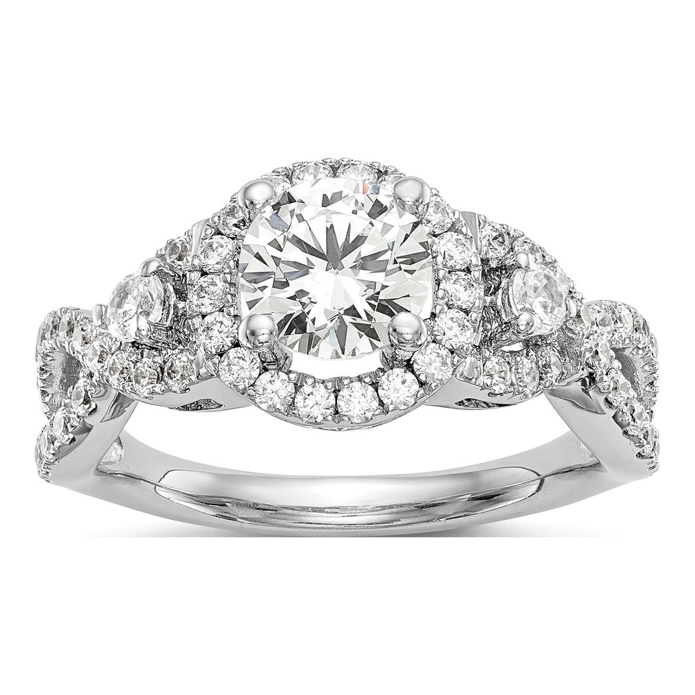 14K White Gold Diamond Halo Plus Round Center) Engagement Ring Semi-Mount