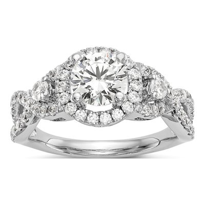 14K White Gold Diamond Halo Plus Round Center) Engagement Ring Semi-Mount