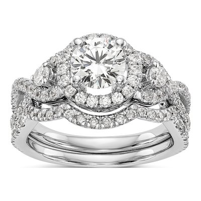 14K White Gold Diamond Halo Engagement Ring Semi-Mount – view 7