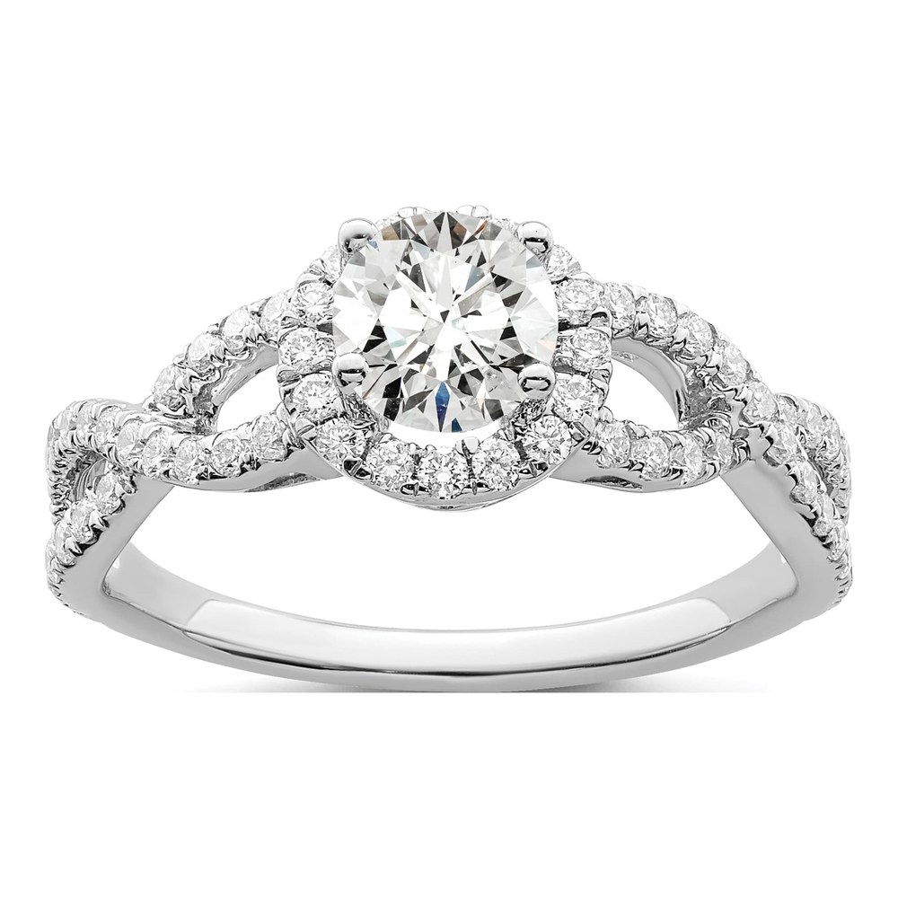 14K White Gold Diamond Halo Engagement Ring Semi-Mount