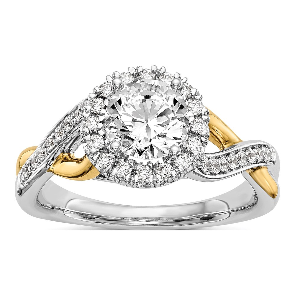 14K Two-Tone Gold Diamond Halo Engagement Ring Semi-Mount