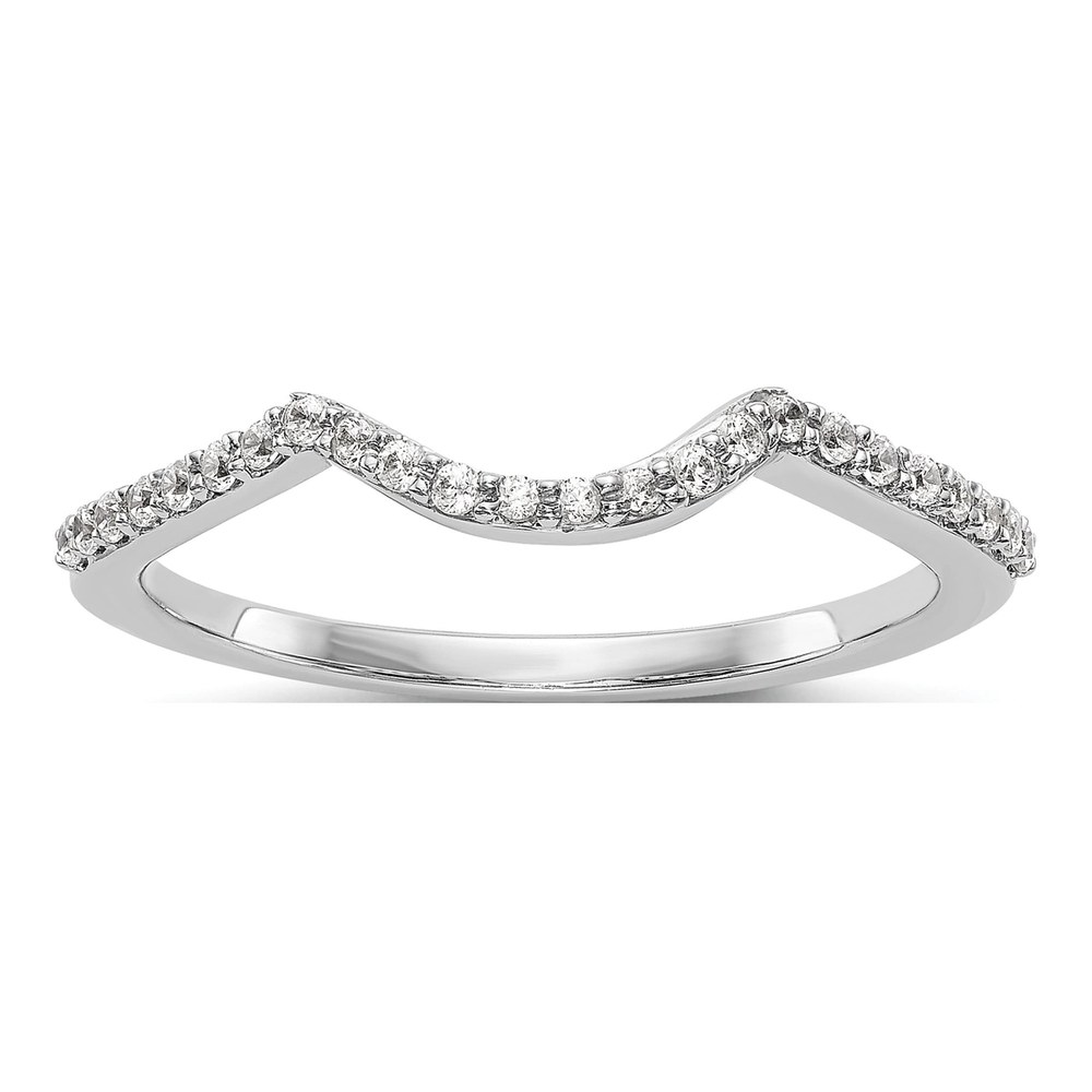14K White Gold Rhodium-Plated 1/8 Carat Diamond Contoured Complete Wedding Band