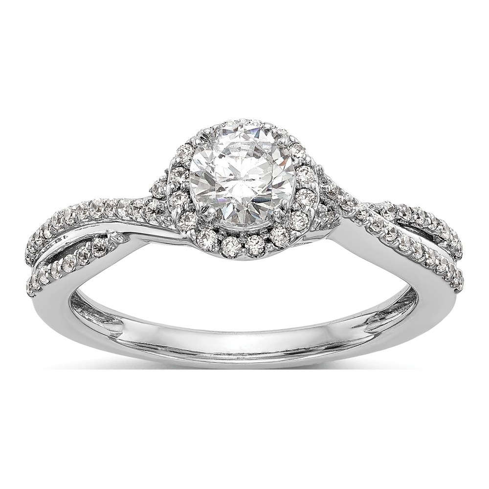 14K White Gold Diamond Halo Engagement Ring Semi-Mount