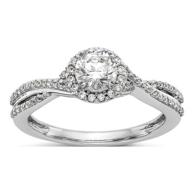 14K White Gold Diamond Halo Engagement Ring Semi-Mount