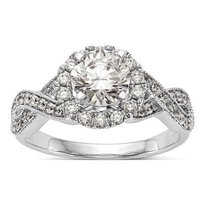 14K White Gold Diamond Halo Engagement Engagement Ring Semi-Mount