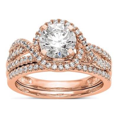 14K Rose Gold Diamond Halo Engagement Ring Semi-Mount – view 8