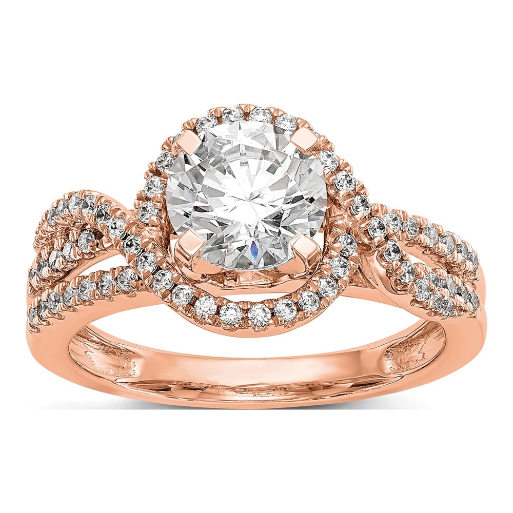 14K Rose Gold Diamond Halo Engagement Ring Semi-Mount