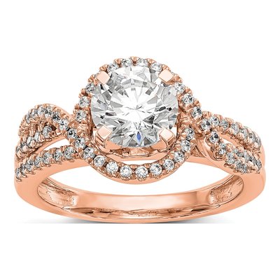 14K Rose Gold Diamond Halo Engagement Ring Semi-Mount