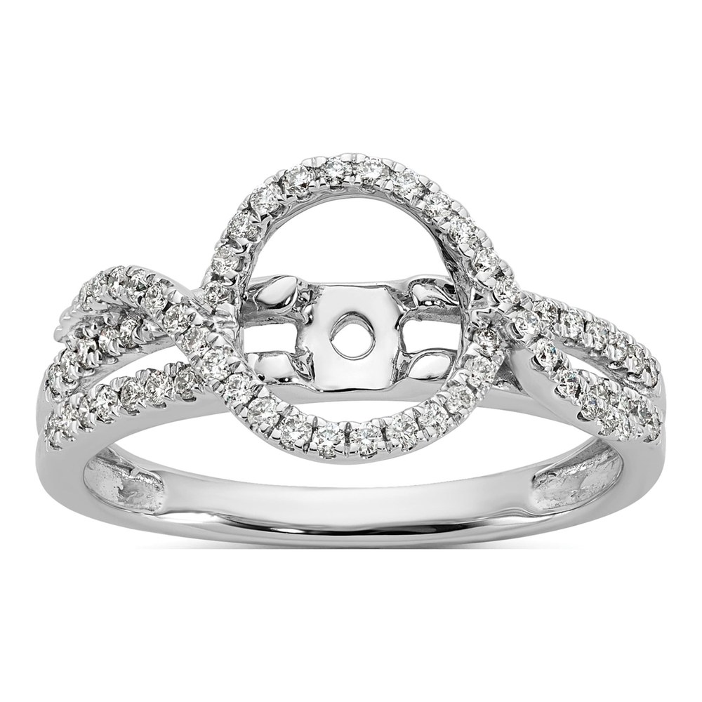 14K White Gold Diamond Halo Engagement Ring Semi-Mount