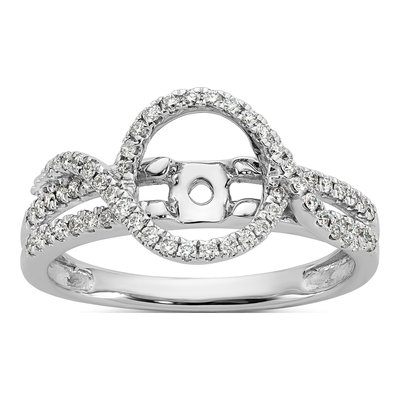 14K White Gold Diamond Halo Engagement Ring Semi-Mount