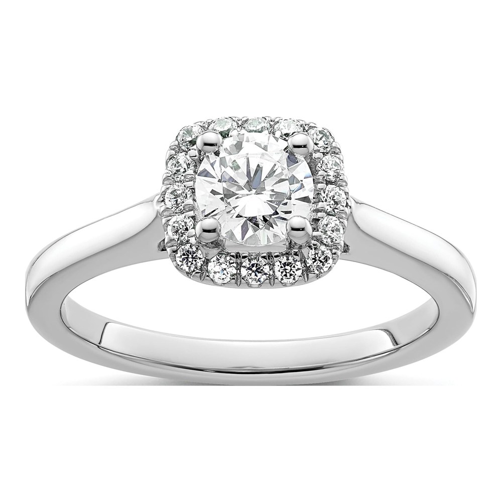 14K White Gold Diamond Halo Engagement Ring Semi-Mount