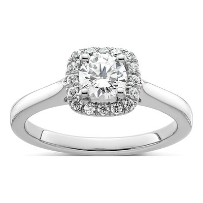 14K White Gold Diamond Halo Engagement Ring Semi-Mount