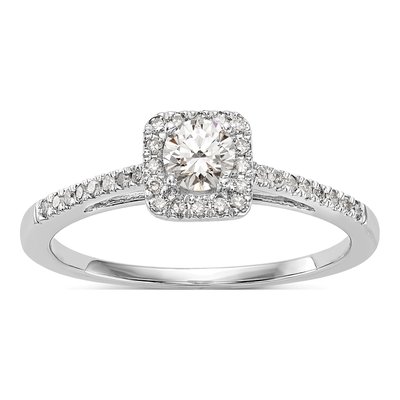 14K White Gold Diamond Halo Engagement Ring Semi-Mount
