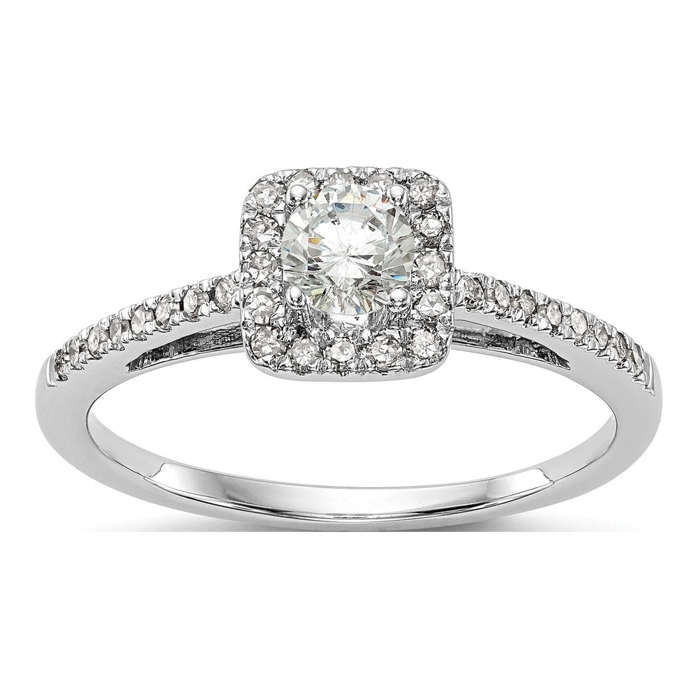 14K White Gold Diamond Halo Engagement Ring Semi-Mount