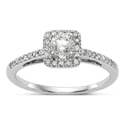 14K White Gold Diamond Halo Engagement Ring Semi-Mount