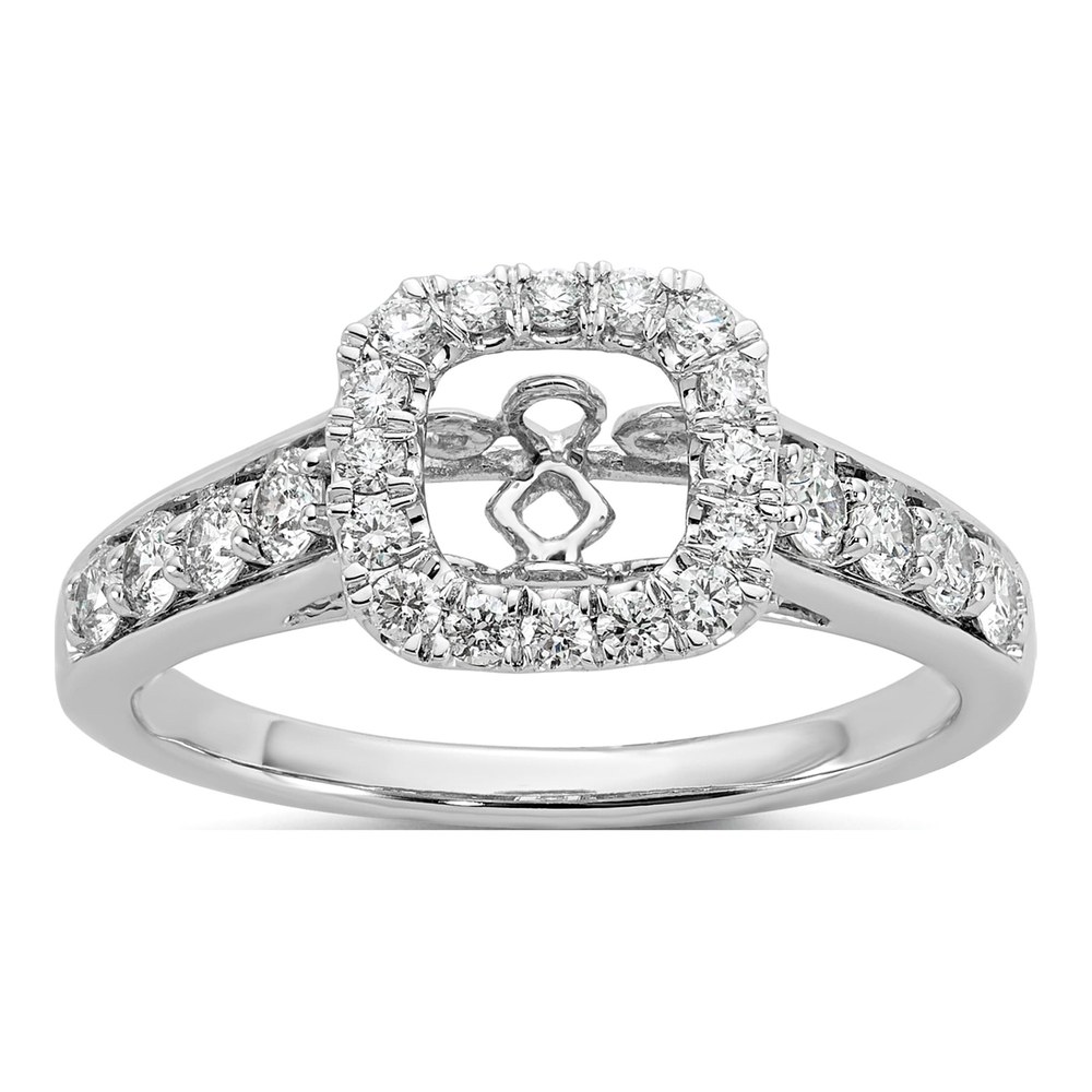 14K White Gold Diamond Halo Engagement Ring Semi-Mount