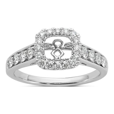 14K White Gold Diamond Halo Engagement Ring Semi-Mount