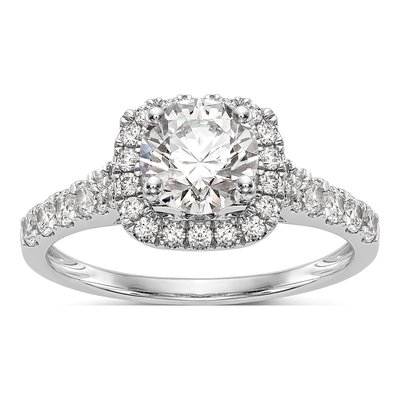 14K White Gold Diamond Halo Engagement Engagement Ring Semi-Mount