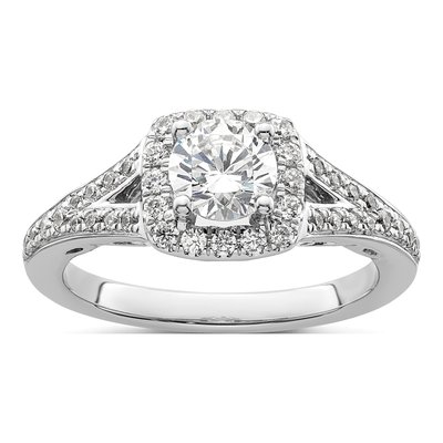 14K White Gold Diamond Halo Engagement Ring Semi-Mount