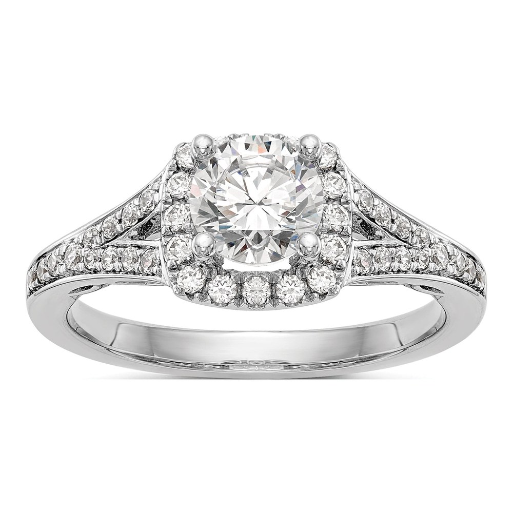 14K White Gold Diamond Halo Semi-Mount Ring Sz 7