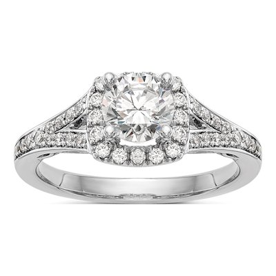 14K White Gold Diamond Halo Sz Engagement Ring Semi-Mount