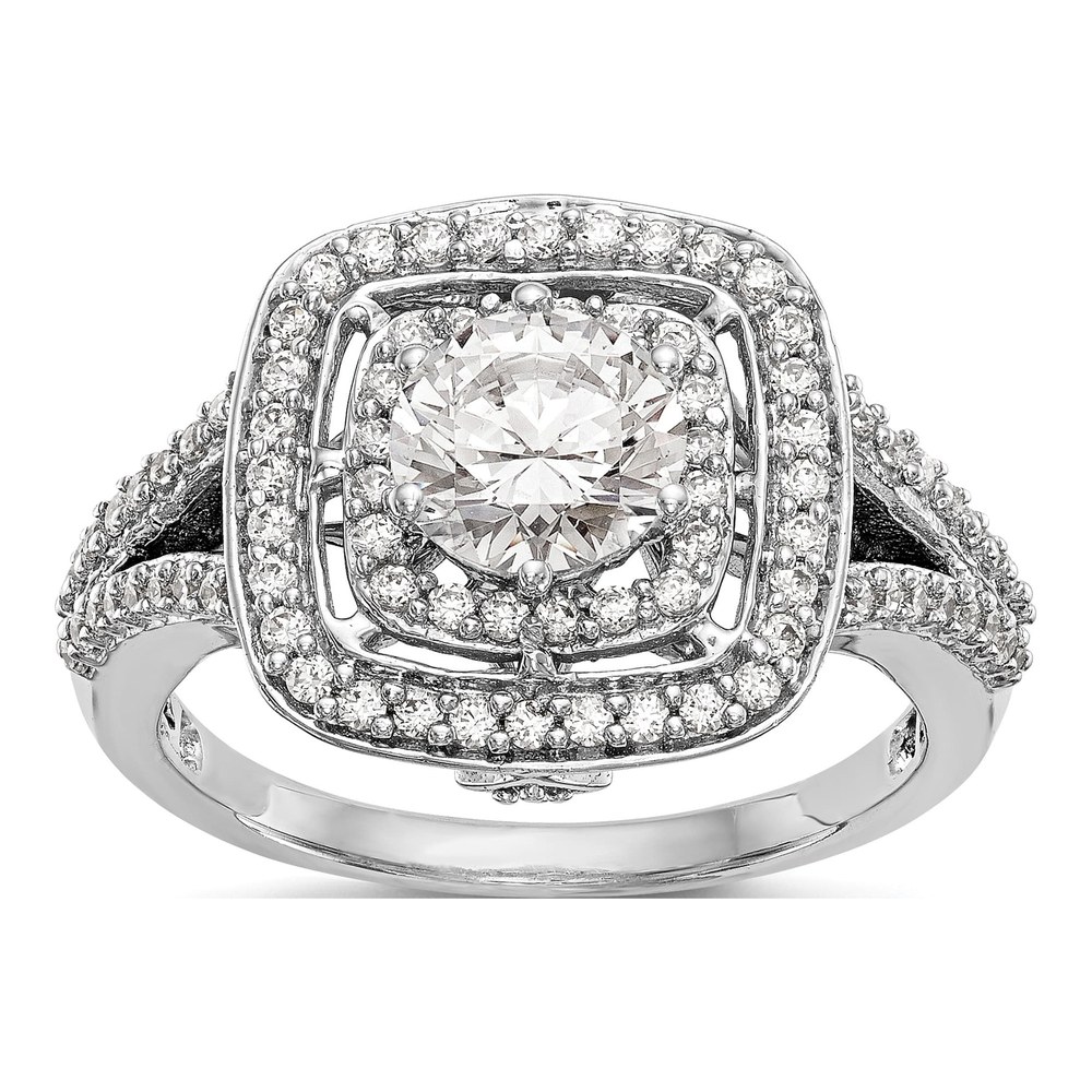 14K White Gold Double Halo Diamond Semi-Mount Ring