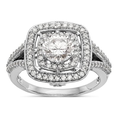 14K White Gold Diamond Double Halo Engagement Ring Semi-Mount