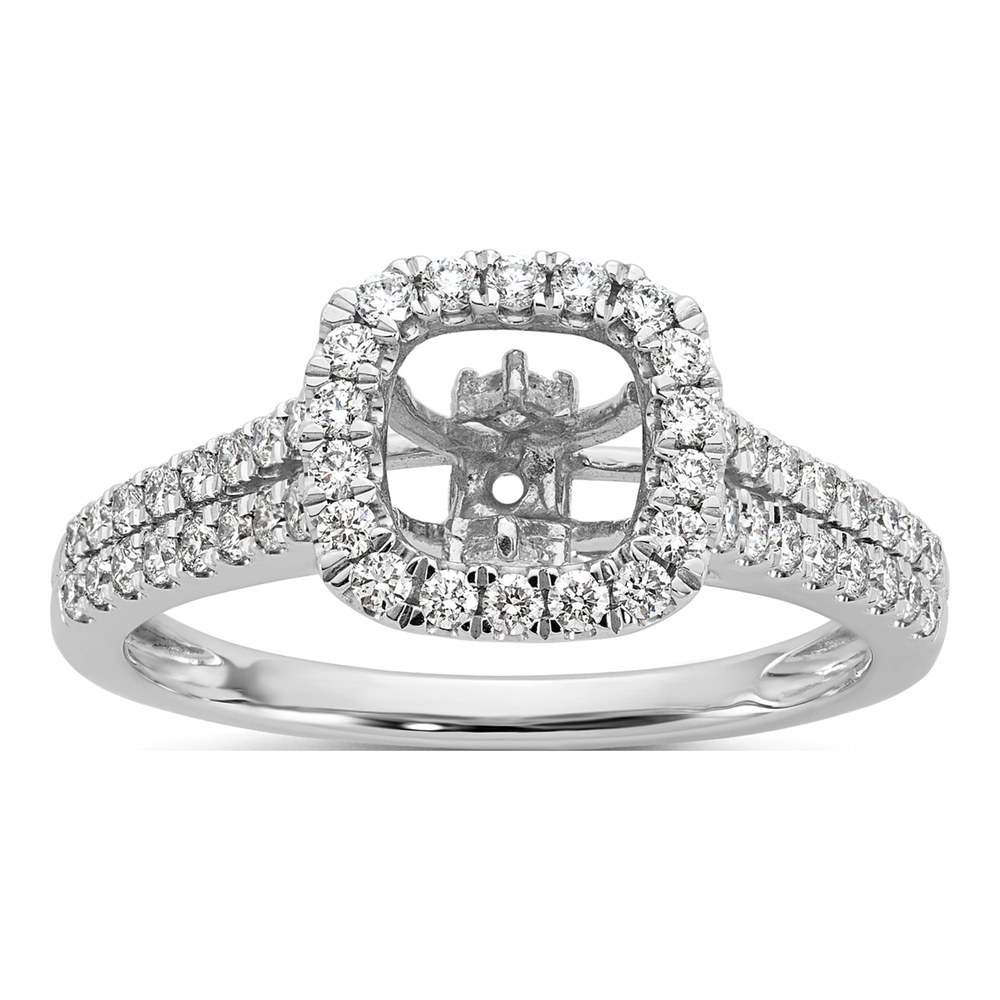 14K White Gold Halo Diamond Semi-Mount Engagement Ring