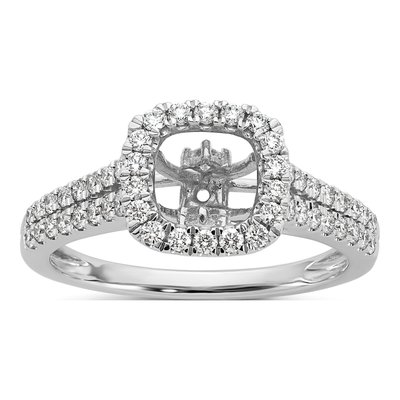 14K White Gold Diamond Halo Engagement Engagement Ring Semi-Mount