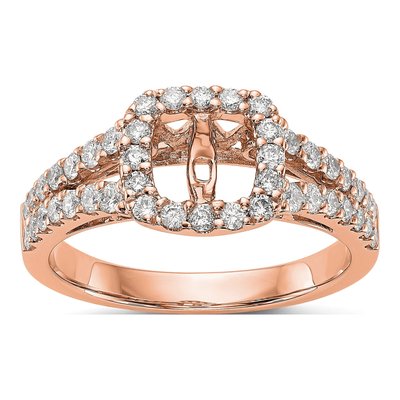 14K Rose Gold Cushion Halo Engagement Engagement Ring Semi-Mount – view 8