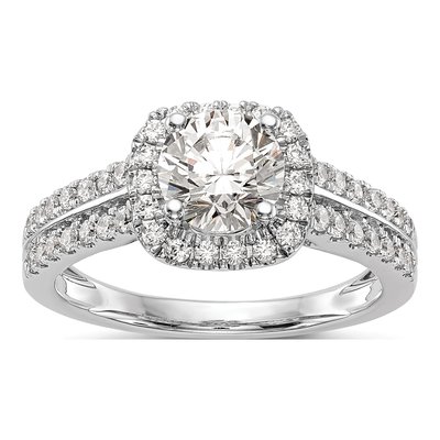 14K White Gold Diamond Halo Engagement Ring Semi-Mount